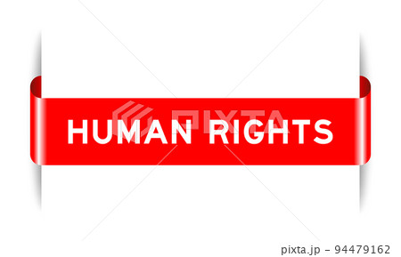 Red color inserted label banner with word human rights on white background 94479162