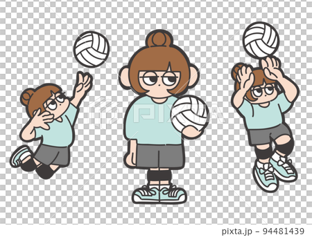 バレーボールをする女の子のゆるいイラスト 94481439