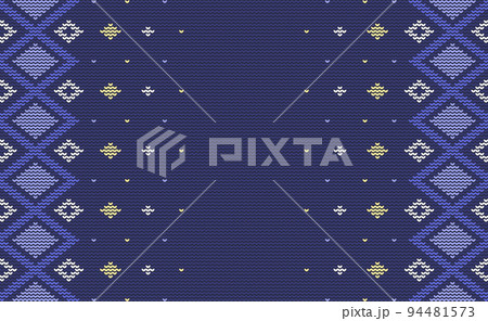 Vector cross stitch chevron background, Knitted ethnic pattern, Purple and yellow pattern yarn folk disign Vector cross stitch chevron background, Knitted ethnic pattern, Purple and yellow pattern yarn folk disign 94481573