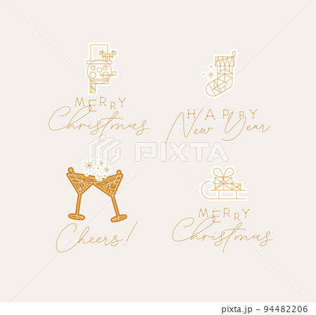 Set of Christmas art deco vintage labels beige 94482206