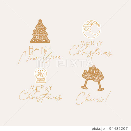 New Year art deco vintage labels beige 94482207