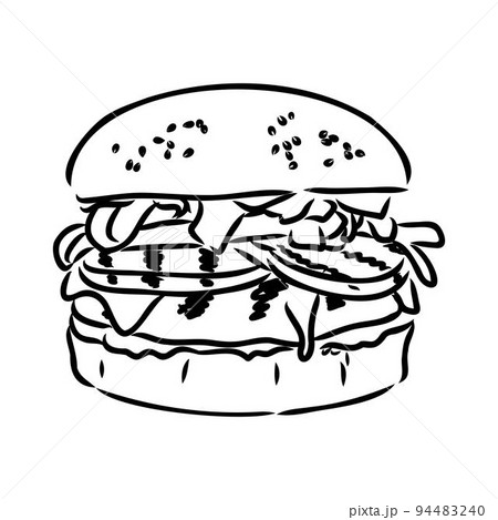 Burger black outline sketch. Vintage style. Vector illustration. Burger black outline sketch. Vintage style. Vector illustration. 94483240