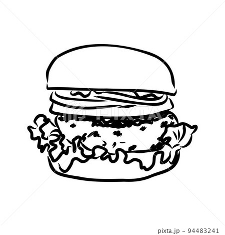 Burger black outline sketch. Vintage style. Vector illustration. 94483241