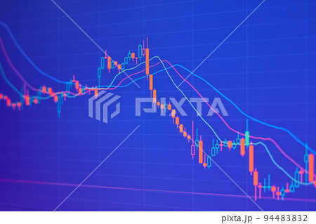 Falling stock market chart on blue background Falling stock market chart on blue background 94483832
