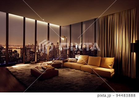 Concept art illustration of luxury penthouse living room interior in New York city 94483888