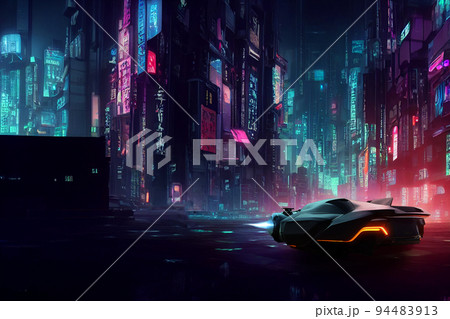 Concept art illustration of cityscape of asian cyberpunk city at night Concept art illustration of cityscape of asian cyberpunk city at night 94483913