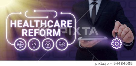 Sign displaying Healthcare ReformInnovation and Improvement in the quality of care program. Business overview Innovation and Improvement in the quality of care program Sign displaying Healthcare ReformInnovation and Improvement in the quality of care program. Business overview Innovation and Improvement in the quality of care program 94484009