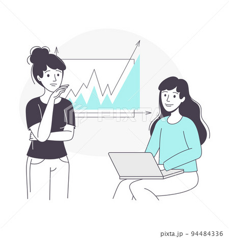 Woman Business Character with Laptop and Chart Working with Data Vector Illustration 94484336