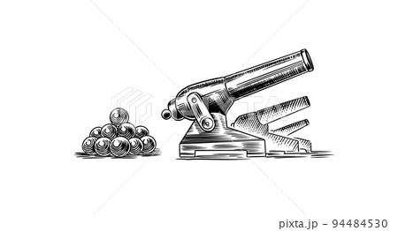 Antique cannon in vintage style. Large-caliber gun or artillery with explosive chemical propellant 94484530