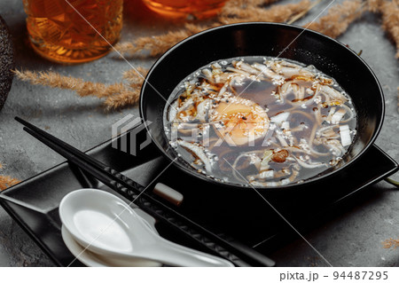 ramen with chicken and pork, SHOYU RAMEN chicken and pork with noodles ramen with chicken and pork, SHOYU RAMEN chicken and pork with noodles 94487295