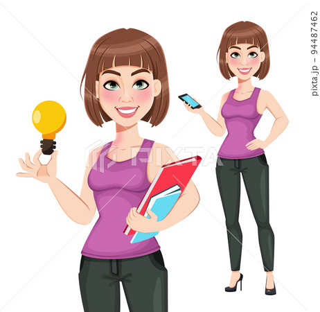 Cute cartoon businesswoman in casual clothes 94487462