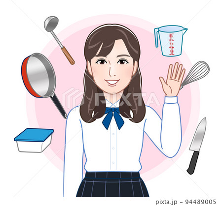 キッチンツールと女性 94489005