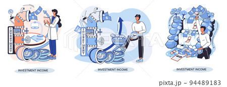 Investment, saving money and finance growth business concept metaphor. Woman analyzes charts and dividends Investment, saving money and finance growth business concept metaphor. Woman analyzes charts and dividends 94489183