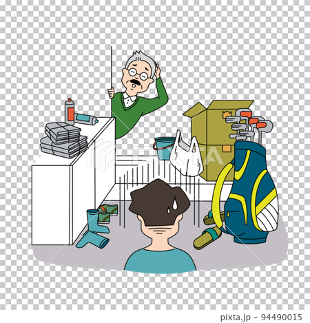 Illustration surprised by the situation where the entrance of the parents' house is overflowing with things 94490015