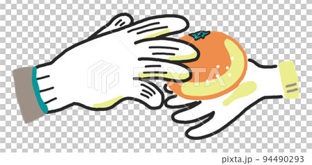 軍手をした手で子どもにみかんを渡す　イラスト素材 94490293