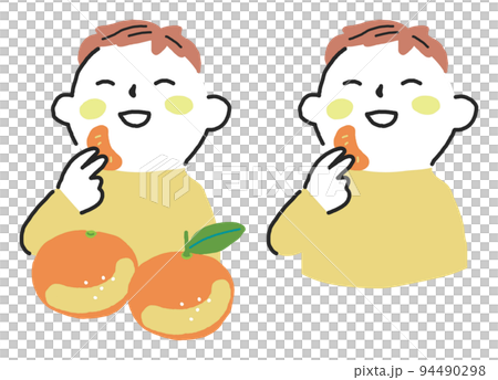 Child eating mandarin oranges deliciously Illustration material 94490298