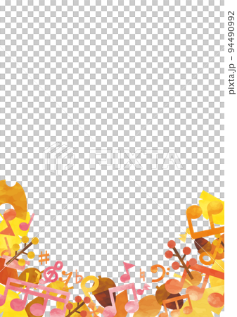 秋の水彩の音符枯れ葉の下フレーム 縦 秋の水彩の音符枯れ葉の下フレーム 縦 94490992