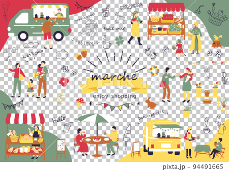 マルシェ　休日のマーケットで楽しむ人々 94491665
