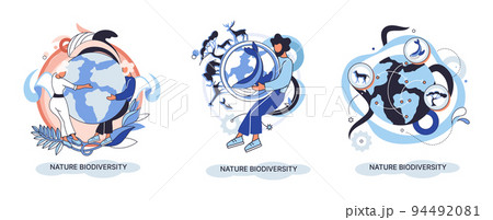 Biodiversity in nature as environment variety of life on Earth planet. Saving wildlife ecosystem metaphor Biodiversity in nature as environment variety of life on Earth planet. Saving wildlife ecosystem metaphor 94492081