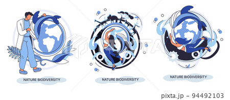 Biodiversity in nature as environment variety of life on Earth planet. Saving wildlife ecosystem metaphor 94492103