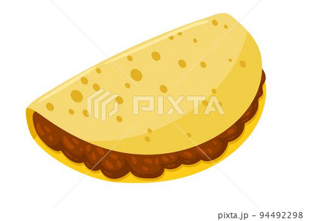 Cartoon Tacos with meat with vegetables vector illustration Mexican traditional food. Isolated on white background. 94492298