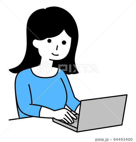 ノートパソコンを見る女性/単色 94493400