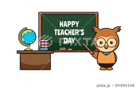 Cute owl celebrate teacher's day cartoon icon illustration 94494346