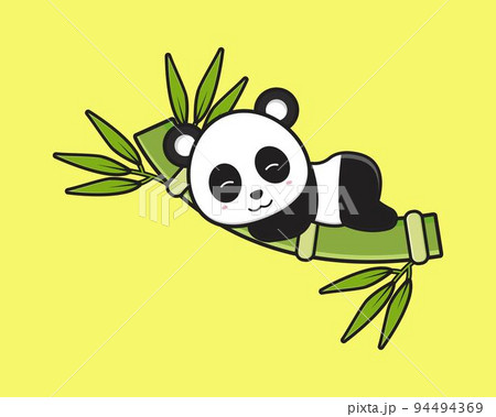 Cute panda sleep on the bamboo cartoon icon illustration 94494369