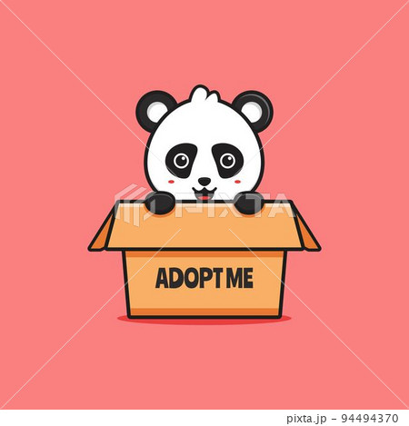 Cute panda on the box saying adopt me cartoon icon illustration 94494370