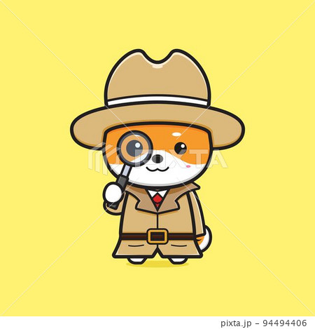Cute shiba inu detective holding magnifier cartoon icon illustration Cute shiba inu detective holding magnifier cartoon icon illustration 94494406