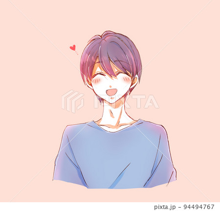 笑顔の可愛い男性 黒髪 やわらかい 好きのイラスト素材