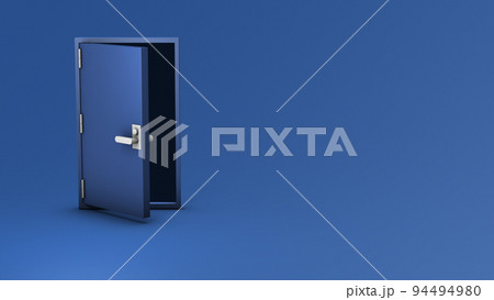 現実から別の世界に続く、スチール製の扉。少し開いた扉。ドアの向こうは、薄暗い闇の世界が広がる。 94494980