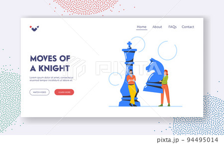Business People Playing Chess Landing Page Template. Woman Making Strategic Move with Horse Piece against Opponent Man Business People Playing Chess Landing Page Template. Woman Making Strategic Move with Horse Piece against Opponent Man 94495014