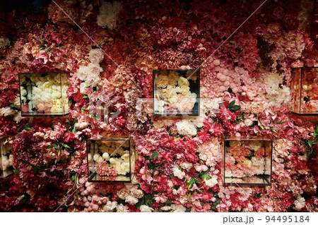 水槽と花と金魚（奈良の金魚ミュージアム） 94495184