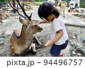 奈良公園の鹿と戯れる幼児のイメージ 94496757