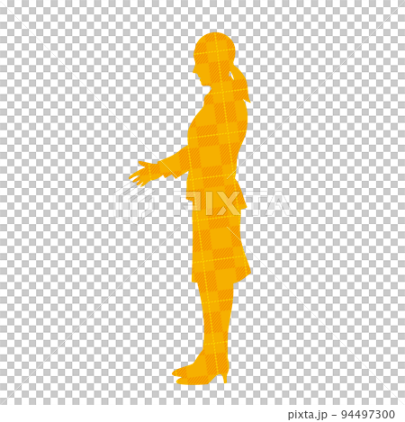 Silhouette of a business woman shaking hands Plaid pattern Silhouette of a business woman shaking hands Plaid pattern 94497300
