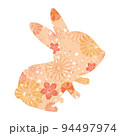ウサギのシルエットと和風の花のイラスト 94497974