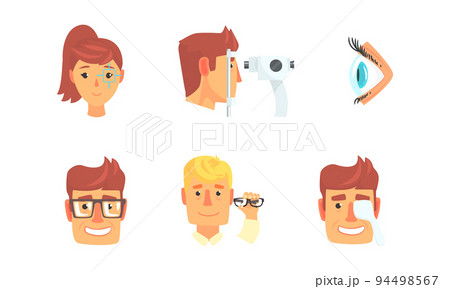 Ophthalmology and eye examination set. Eyesight medical check up vector illustration 94498567