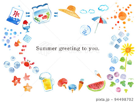 夏の水彩素材　夏休み　セットイラスト  94498702