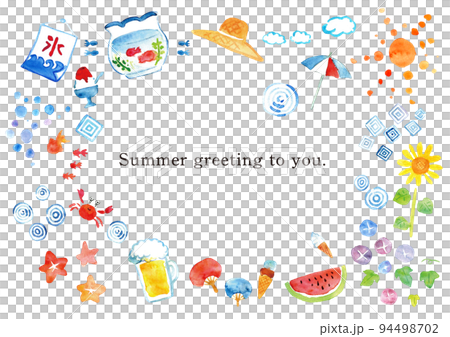 夏の水彩素材　夏休み　セットイラスト  94498702