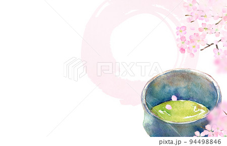 桜と抹茶　背景素材　水彩 94498846