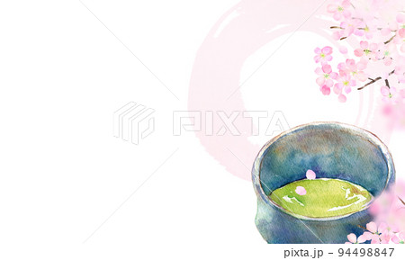 桜と抹茶　背景素材　水彩 94498847