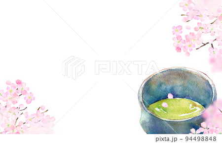 桜と抹茶 背景素材 水彩 桜と抹茶 背景素材 水彩 94498848
