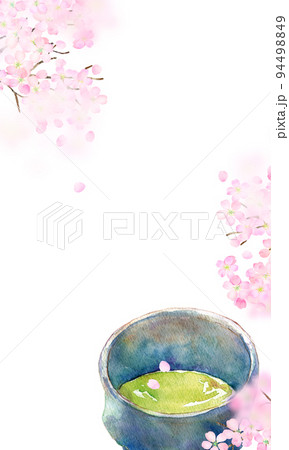 桜と抹茶 背景素材 水彩 桜と抹茶 背景素材 水彩 94498849