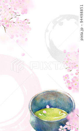 桜と抹茶　背景素材　水彩 94498851