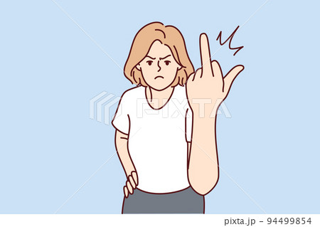 Angry woman show fuck you gesture  94499854