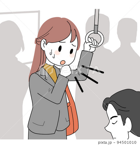 電車の中で咳こむ女性 94501010