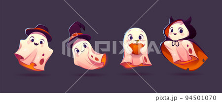 Cute ghosts, Halloween characters in witch hat 94501070