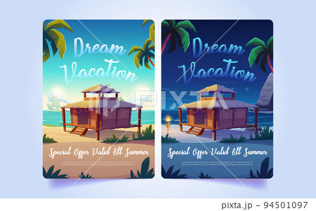 Set of dream vacation banners cartoon illustration Set of dream vacation banners cartoon illustration 94501097