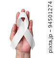 White or light pearl awareness ribbon for Lung cancer, Bone cancer, Multiple Sclerosis, Severe Combined Immune Deficiency Disease (SCID) and Newborn Screening, bow isolated with clipping path 94501274